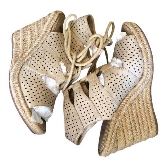 Johnston & Murphy Mandy Espadrille Wedge Sandals Tan 6.5 Lace-Up Preowned - Picture 14 of 15